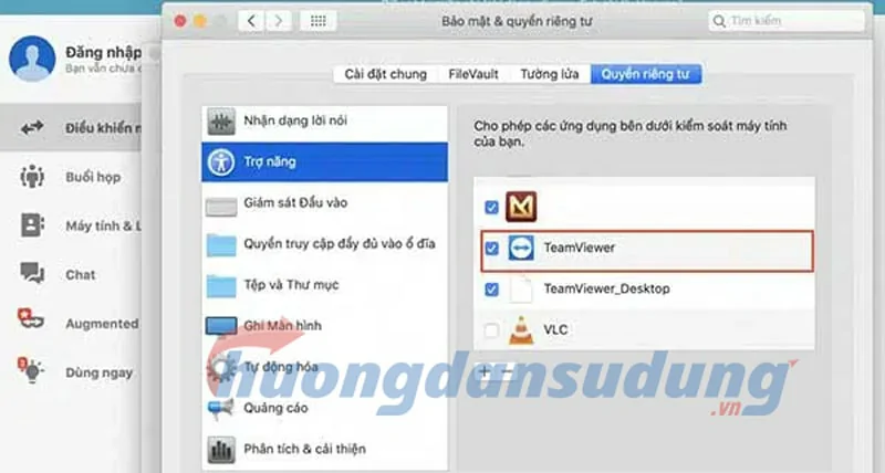 Dịch vụ cài macbook online 7. Tích chọn teamview