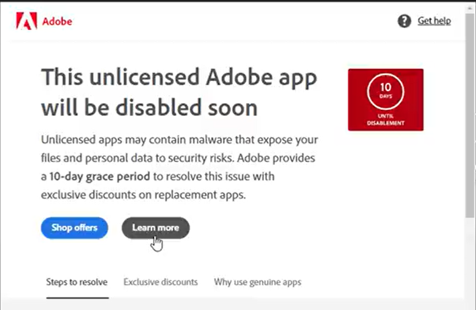 Adobe provides a 10-day grace period to